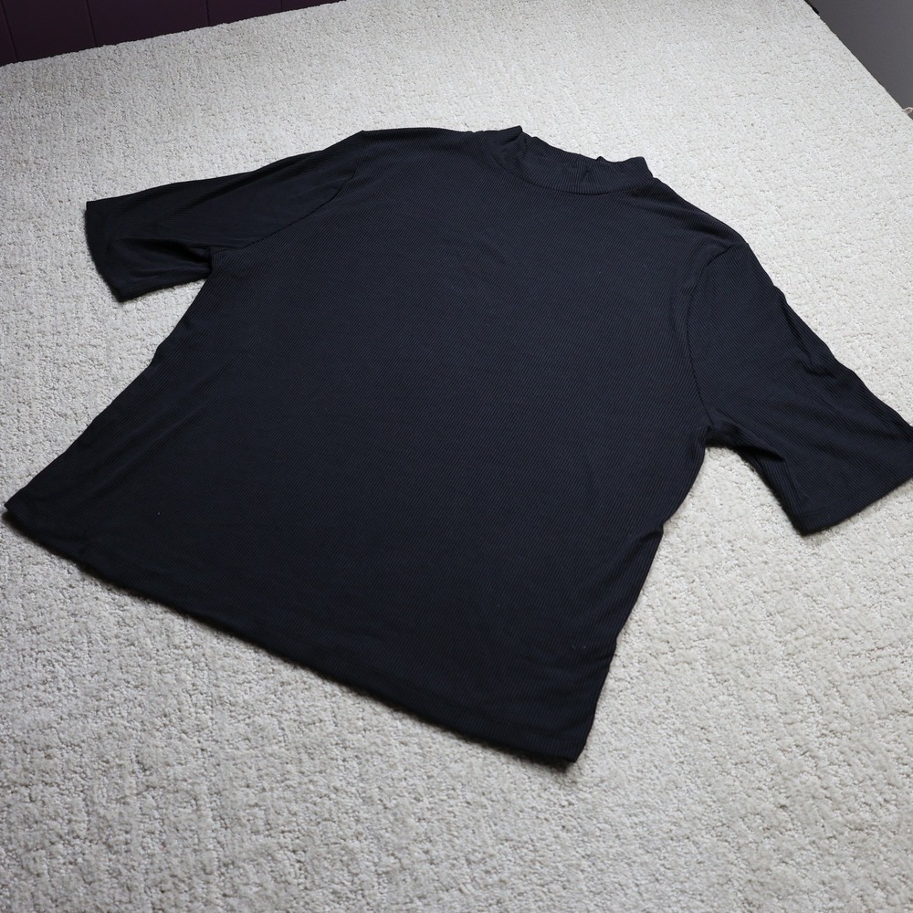 A New Day Black Ribbed Mock Neck Elbow Sleeve Top XXL